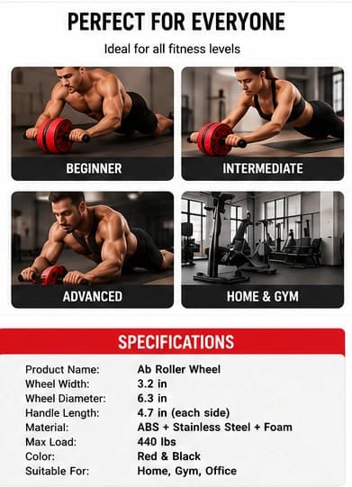 Roue abdominale pour l'entraînement des abdominaux et du tronc, équipement de fitness antidérapant pour la maison, pour hommes et femmes, exercice d'entraînement abdominal
