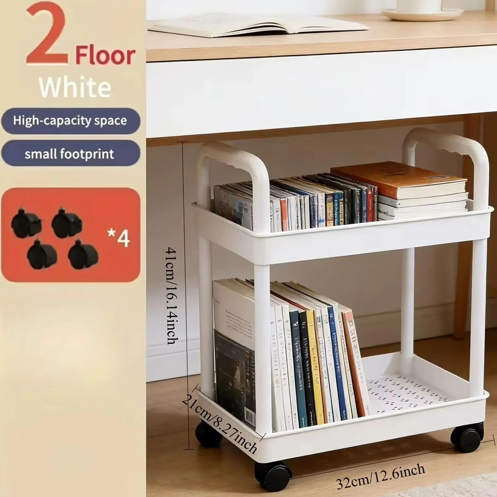 Chariot de rangement roulant à 2 niveaux, meuble mobile avec roulettes, chariot d'artisanat pour la maison, la cuisine, la salle de bain, le garde-manger, la buanderie, le garage