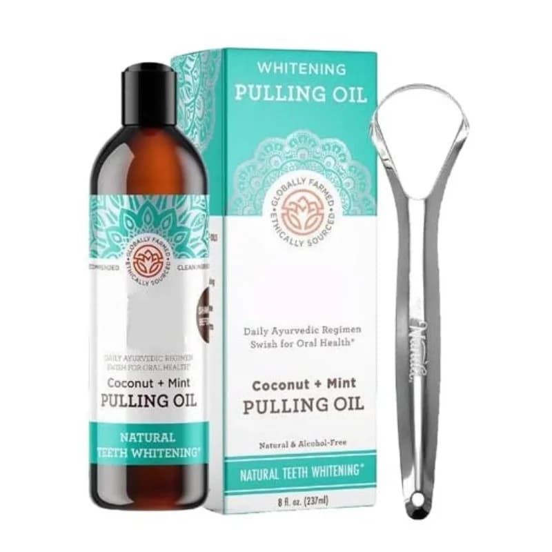 Ensemble de bain de bouche naturel à l'huile de 8 fl oz, livré avec un gratte-langue, pour un nettoyage en profondeur de la bouche et une haleine fraîche