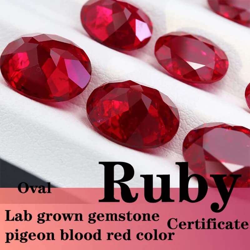 Pierres synthétiques rubis taille ovale couleur rouge sang de pigeon avec certificat, non naturelles, pour bijoux DIY