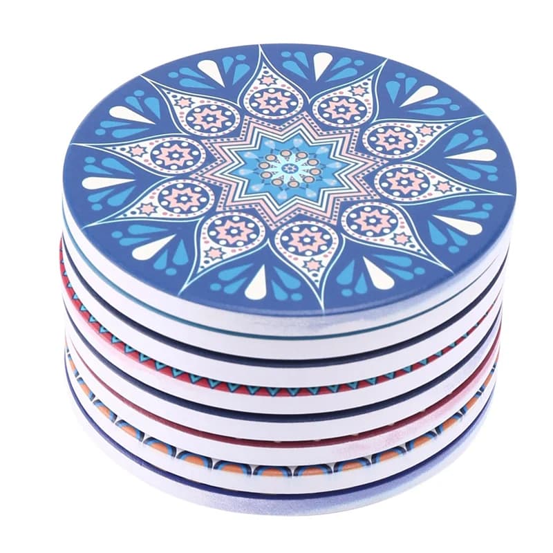 RALCA-dessous de verre pour boissons, lot de 32 sous-verres en pierre absorbant pour table en bois, sous-verres Mandala avec bas