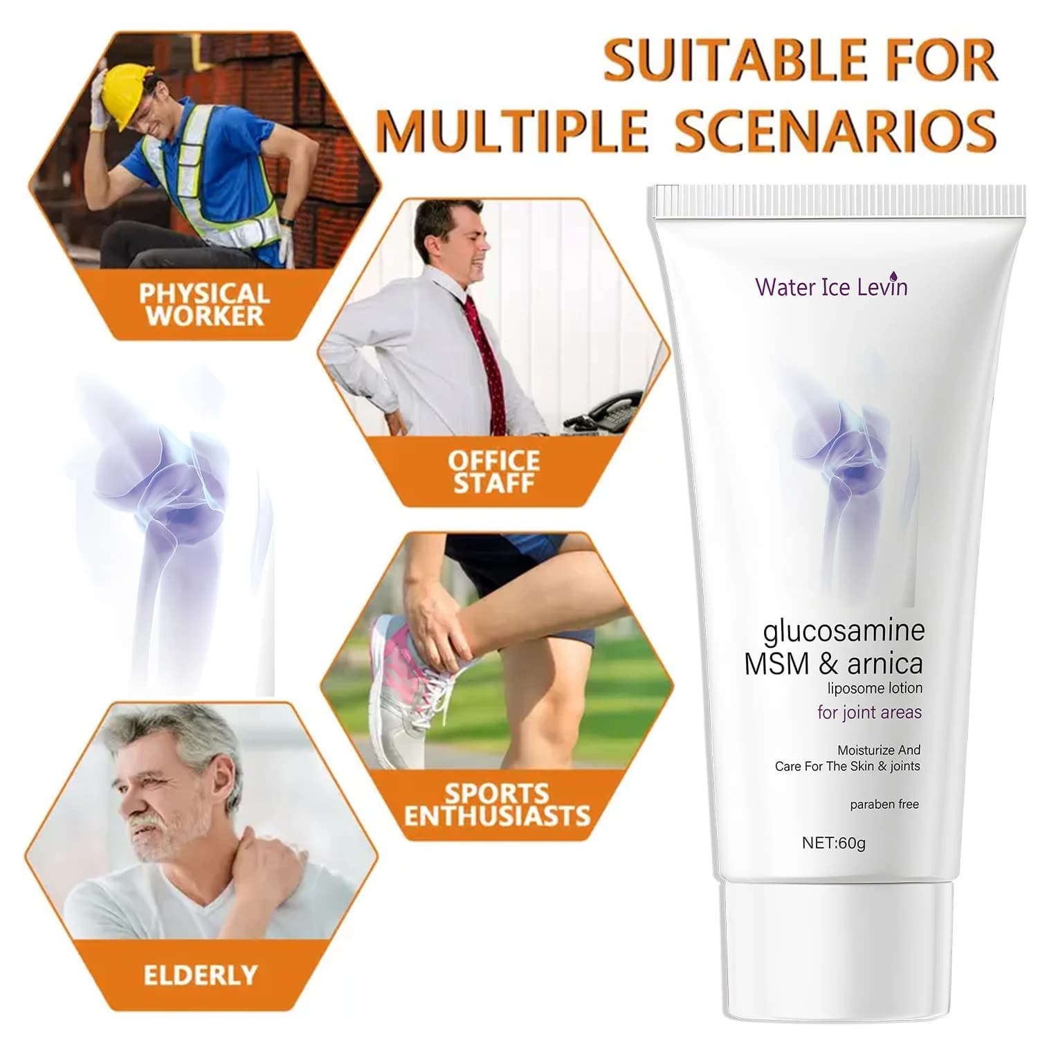 Lotion liposome crème pour articulations Glucosamine MSM & Arnica – Hydrate, nourrit et protège la peau et les articulations, formule sans paraben.