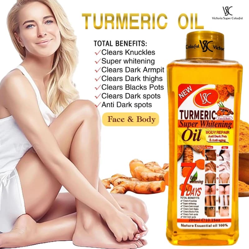 Huile Corporelle Multifonctionnelle au Curcuma et Vitamine C, Papaye et Rose – Huile de Massage Hydratante en Profondeur, Non Grasse, Hydratation Longue Durée, Soin Corporel Éclatant