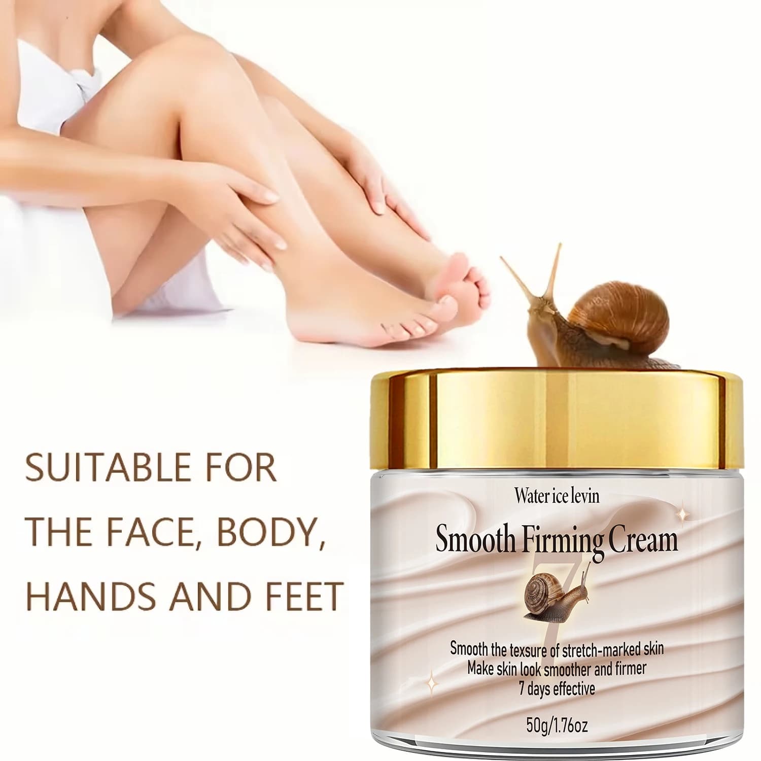 Crème raffermissante lissante. Utilisation pour le visage, le corps, les mains et les pieds. Lisse les vergetures. Raffermit la texture de la peau. Résultats visibles en 7 jours. 50g.