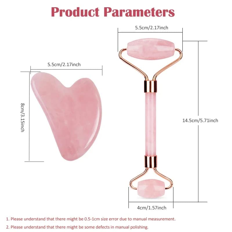 Rouleau de Jade en Quartz Rose naturel et ensemble Gua Sha, masseur pour le visage, lecture de Jade, grattoir en forme de cœur, outil de Massage pour soins de la peau