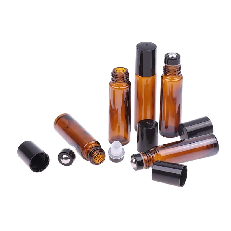Flacons d'Huile Essentielle en Verre Fin Ambré avec Boule D.lique, Rouleau Marron, sexuellement Portable, 10ml, Beaucoup