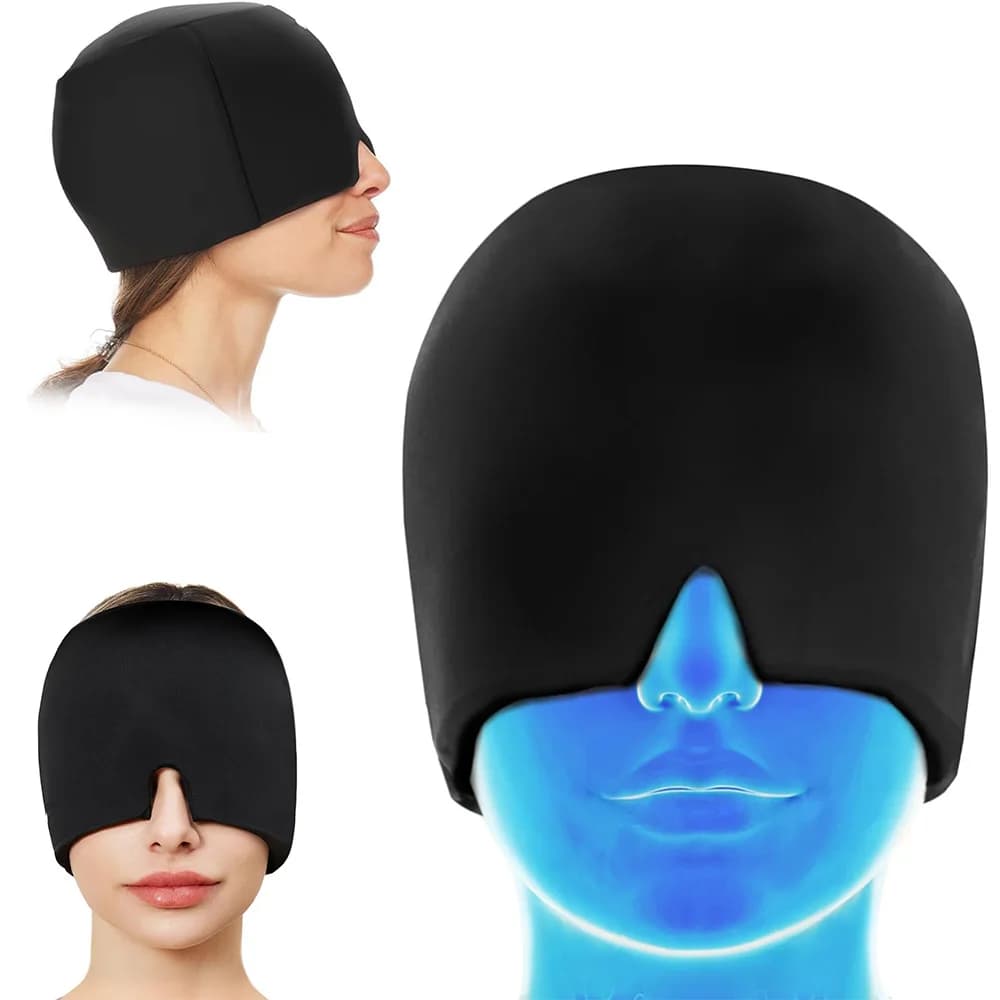 Casque de thérapie par compresse de gel rafraîchissant pour soulager les maux de tête, avec masque oculaire, pour soulager le stress, la tension, la pression et la douleur