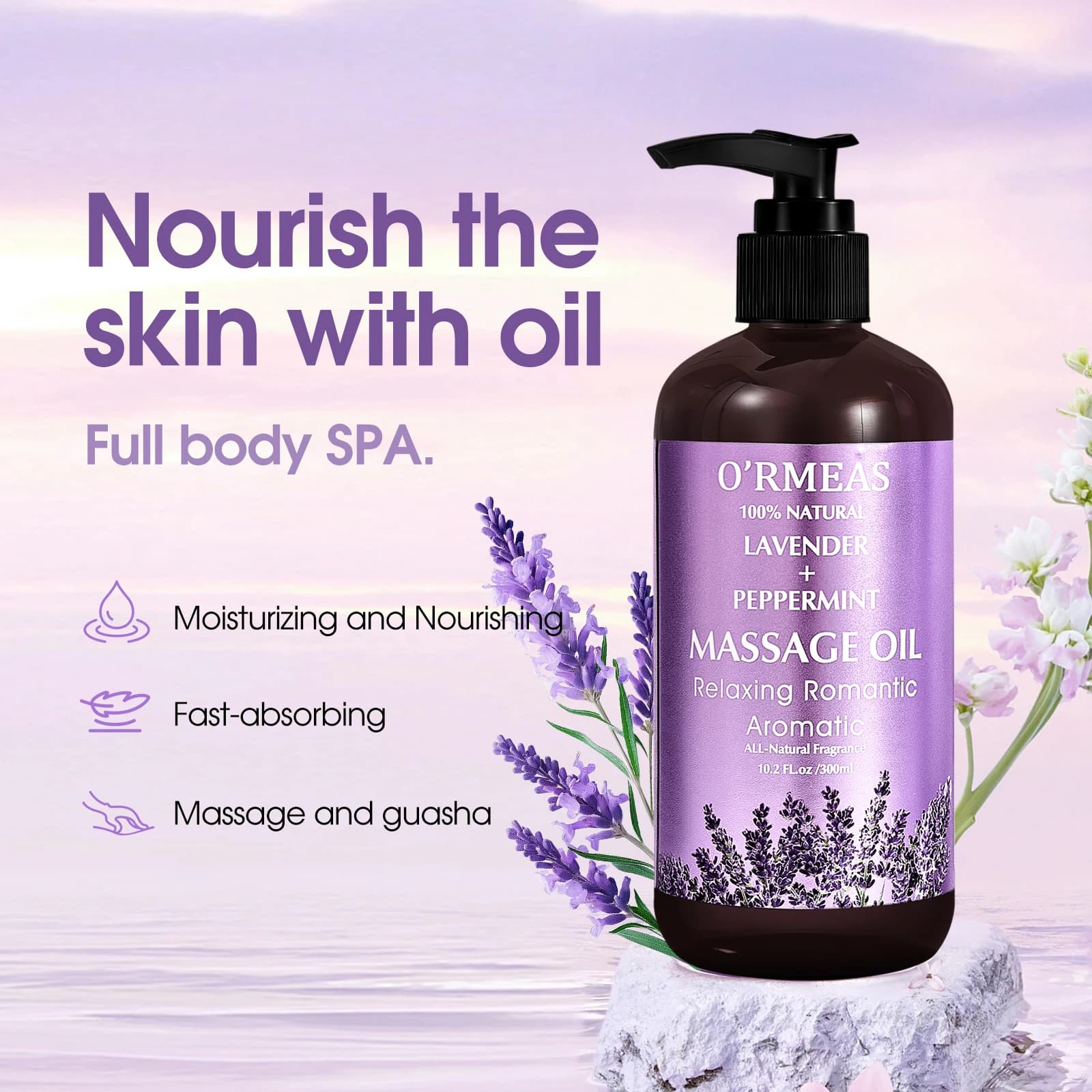 Huile corporelle de massage infusée à la lavande et à la menthe poivrée - Formule chauffante et hydratante pour hommes et femmes, 10,2 fl.oz