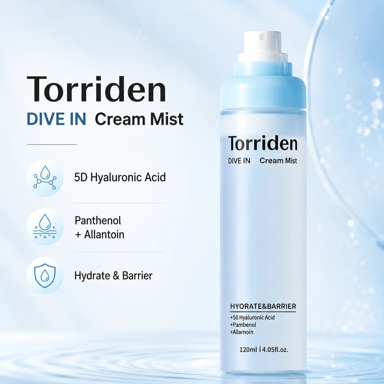 Brume hydratante à l'acide hyaluronique Torriden DIVE IN 120ml, réparation de la barrière cutanée, spray facial hydratant longue durée, apaisant pour la peau