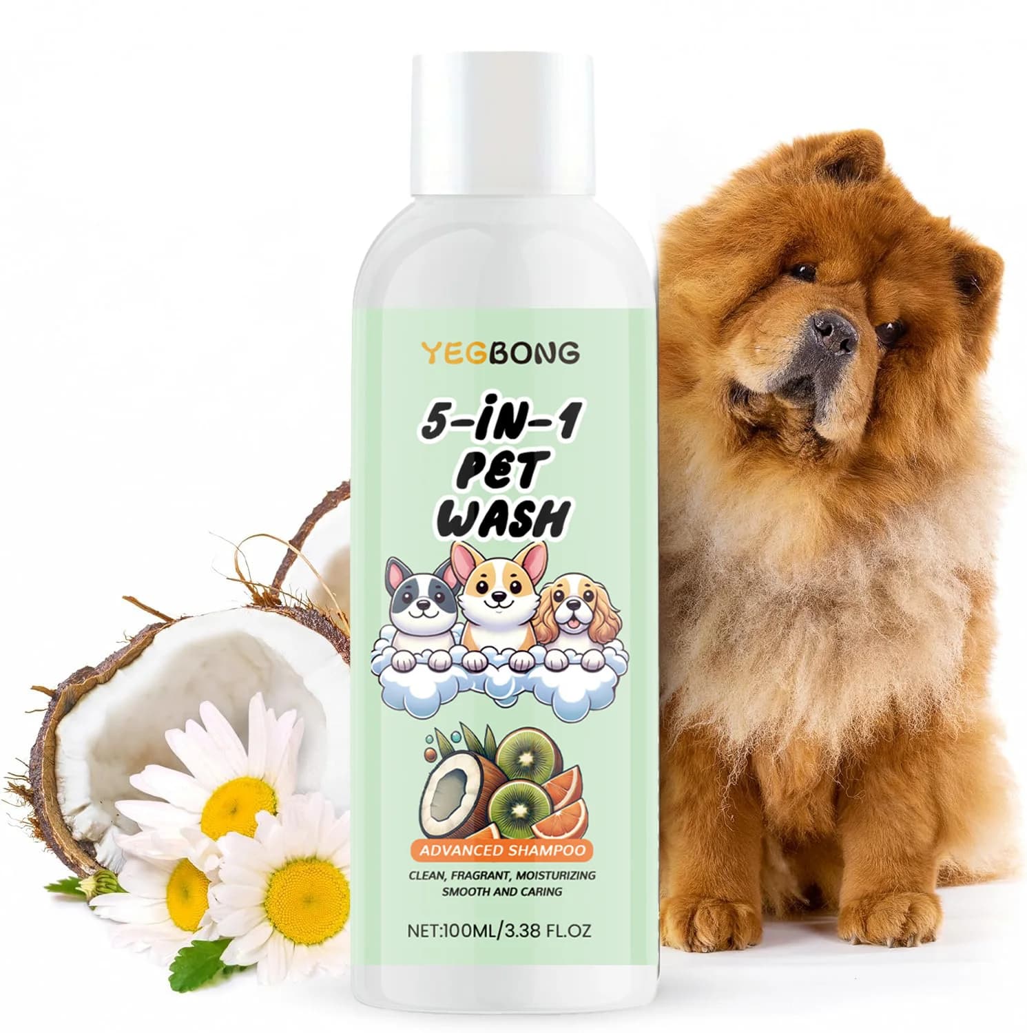 Shampoo pour chien à l'odeur de noix de coco, nettoyant, hydratant, désodorisant pour animaux de compagnie, parfum longue durée, pelage doux, lisse et brillant, soin du pelage