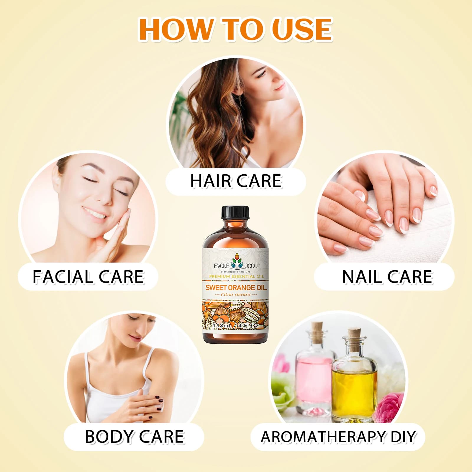 Huile essentielle d'orange douce EVOKE OCCU, 4 fl.oz. Huile essentielle de citron pure pour massage, fabrication de bougies DIY, diffuseur d'air frais, humidificateur