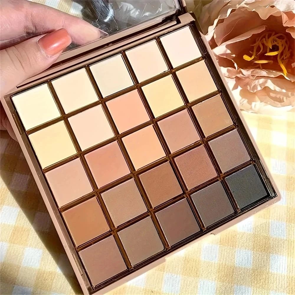 Palette de fards à paupières 25 couleurs - Tons neutres gris et bruns, nuances café et chocolat, pour un look de maquillage polyvalent, du naturel au spectaculaire