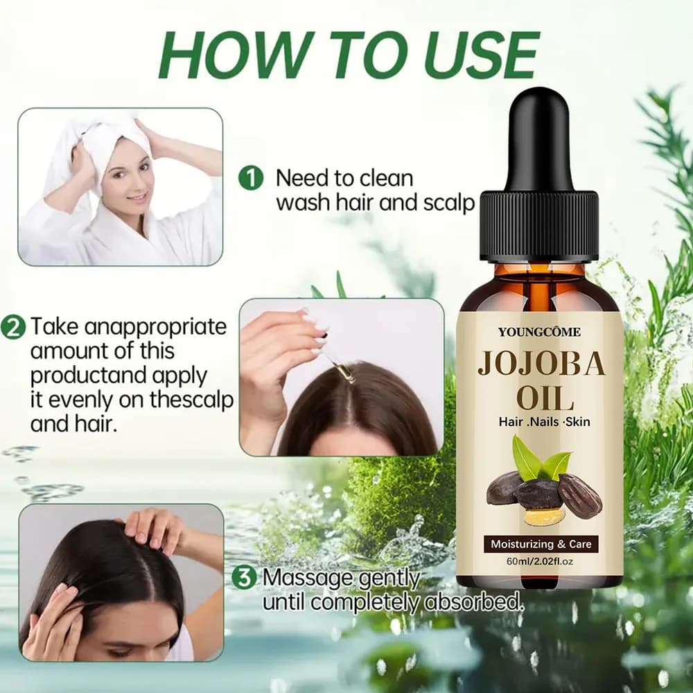 Huile de jojoba biologique, huile hydratante pure pour le visage, les cheveux, la peau et les ongles |   Huile de support naturelle pressée à froid sans hexane pour le démêlage des cheveux