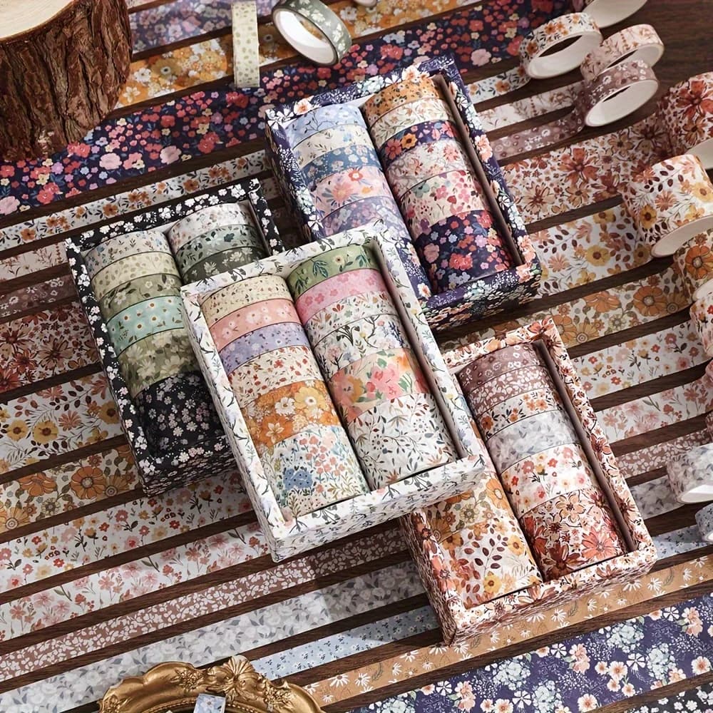 Ensemble de rubans Washi floraux Vintage, 12 rouleaux, rubans de masquage décoratifs pour bricolage, Scrapbooking, planificateur de Journal à puces, emballage cadeau