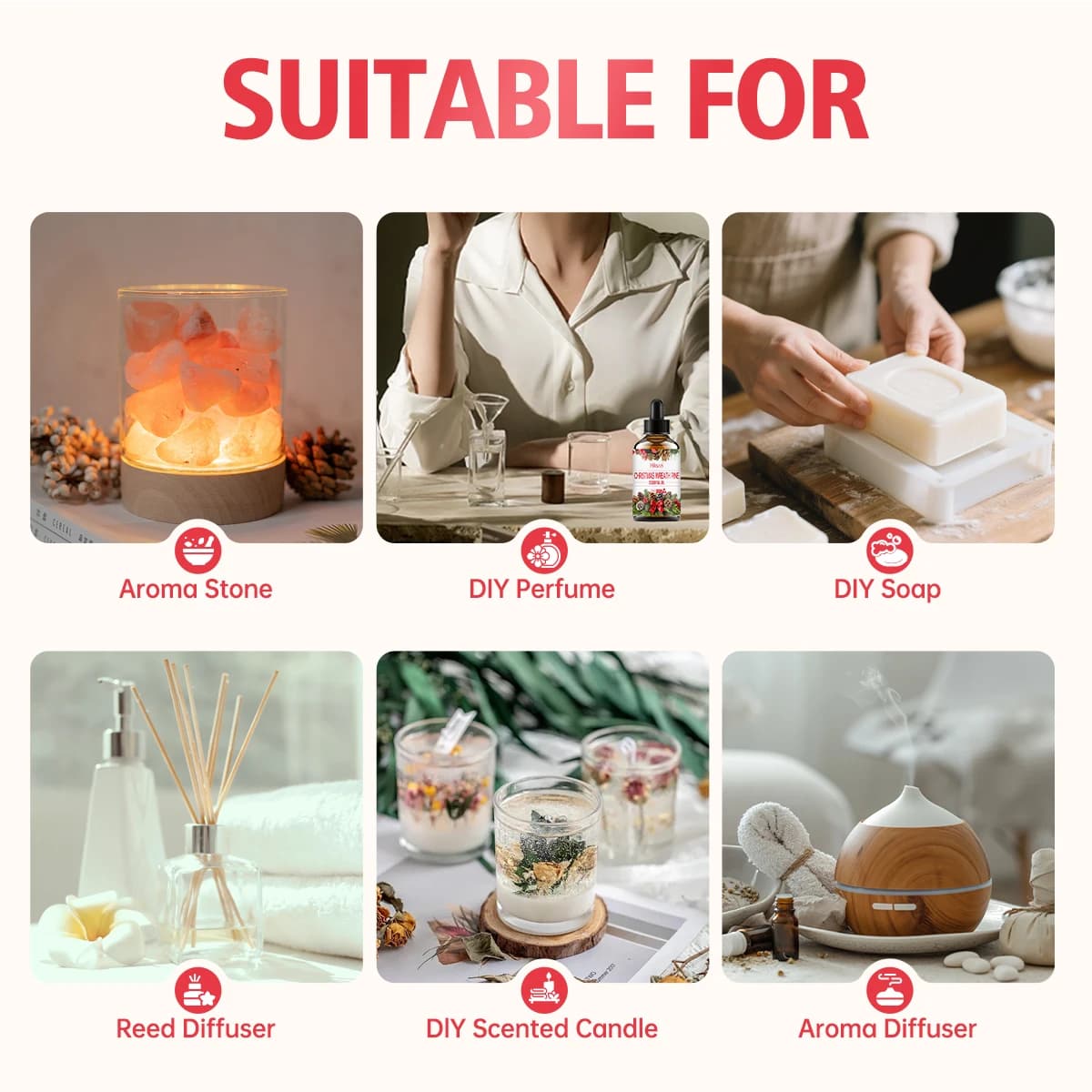 L'huile essentielle de pomme de pin de Noël a un fort arôme woody et convient à l'utilisation dans les diffuseurs et les humidificateurs.