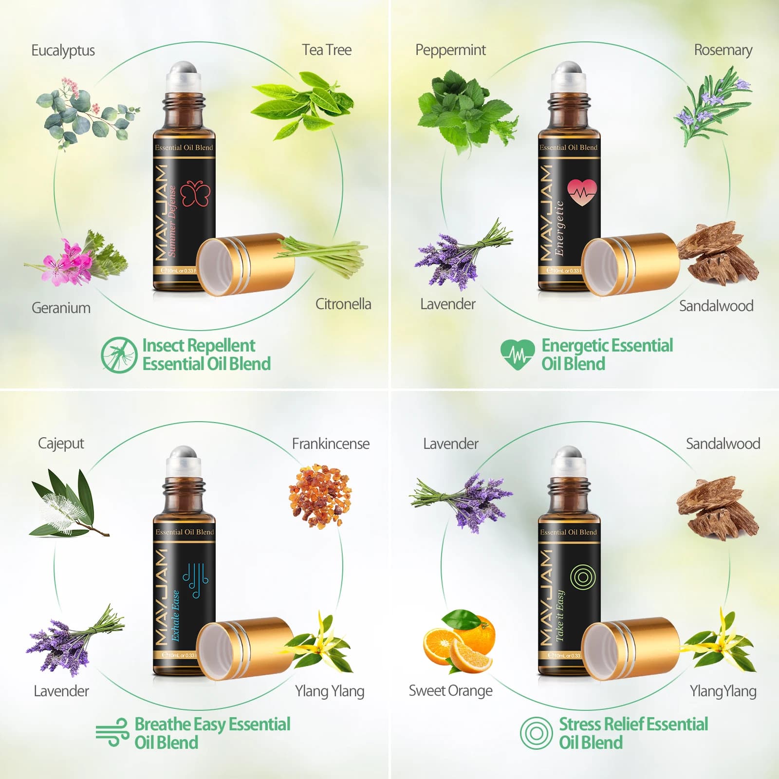 MAYJAM – Kit d'huiles essentielles, 28 pièces/ensemble, coffret cadeau pour humidificateur, diffuseur aromatique, bougies parfumées, mélange d'huiles de lavande, citronnelle et rose