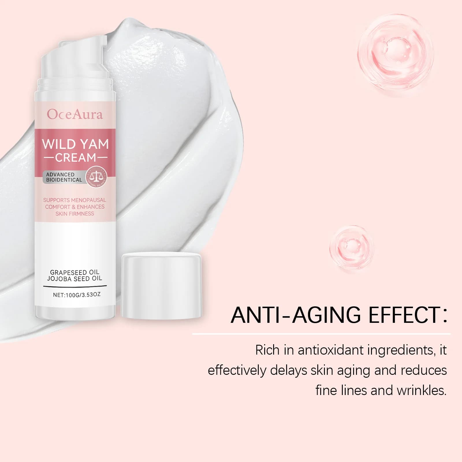 Crème Yam sauvage pour l'équilibre des hormones, apaisante pour la ménopause, réduit les flashs chauds, soutien de l'équilibre du corps des femmes, crème de soulagement du progesterone