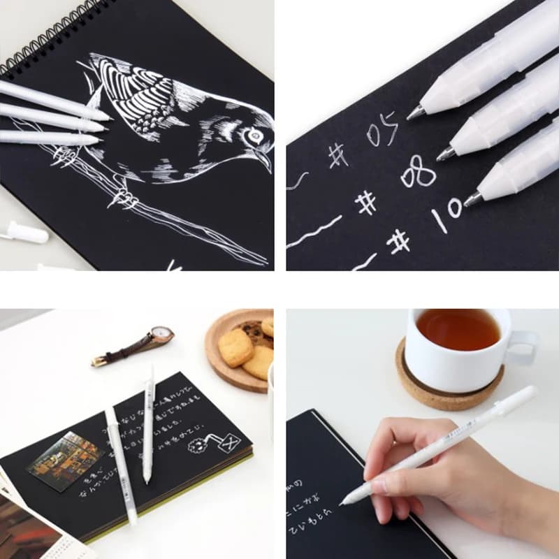 Sakura Gelly rouleau Gel stylo couleur blanche 0.5mm 0.8mm 1.0mm haute lumière Marke stylo noir carton Art peinture stylo blanc ligne stylos