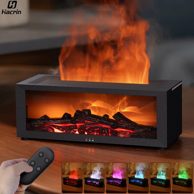 Humidificateur de cheminée, humidificateur d'arôme de flamme pour la maison, diffuseur de parfum d'aromathérapie, diffuseur d'huile essentielle avec télécommande