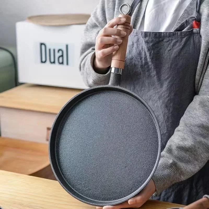 Poêle à frire en fonte non revêtue, plaque multi-usages antiadhésive pour crêpes, Pizza, poêle, outil de cuisson supérieur, Anti-déversement d'huile