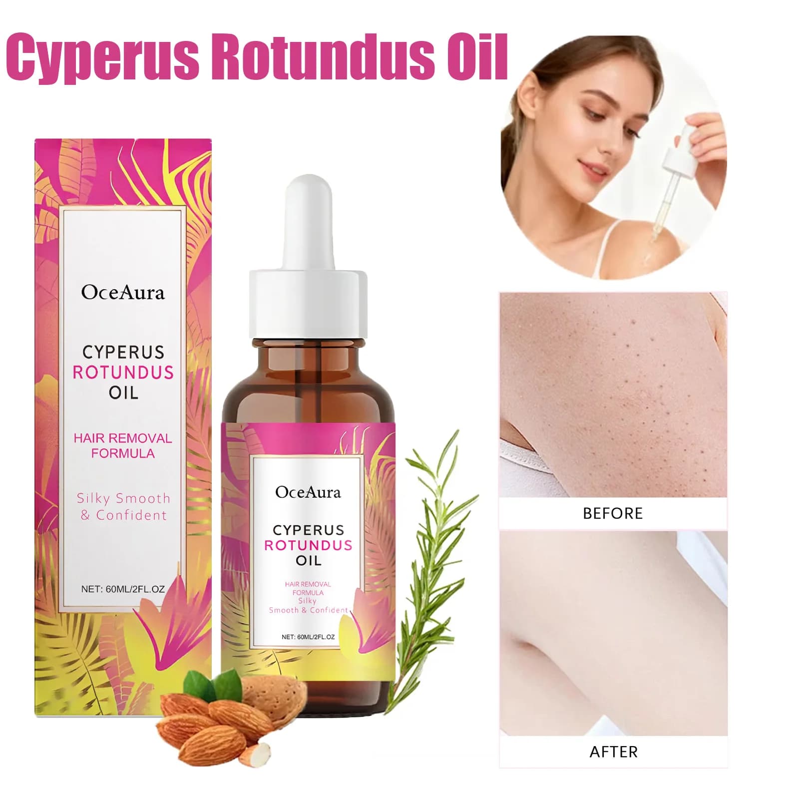 Huile de Cyperus Rotundus pour l'épilation, l'apaisement et l'hydratation de la peau, inhibiteur de croissance des poils des aisselles, des jambes et des bras, huile dépilatoire