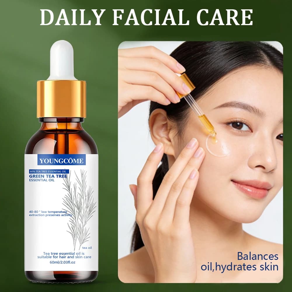 YOUNGCOME Huile essentielle d'arbre à thé pur - Solution naturelle de soin pour cheveux et peau infusée au thé vert pour voiture hydratante et rafraîchissante quotidienne