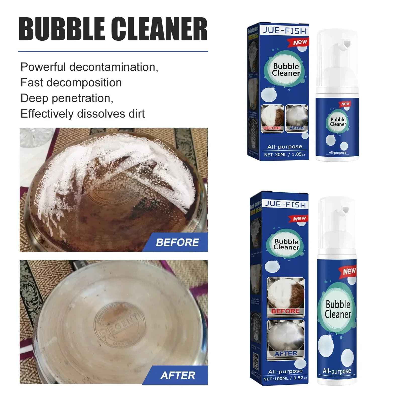 Nettoyeur de bulles de taches d'huile, 30ml/100ml, dissolvant de taches d'huile polyvalent, Spray de nettoyage en profondeur sans rinçage pour hotte et articles de cuisine