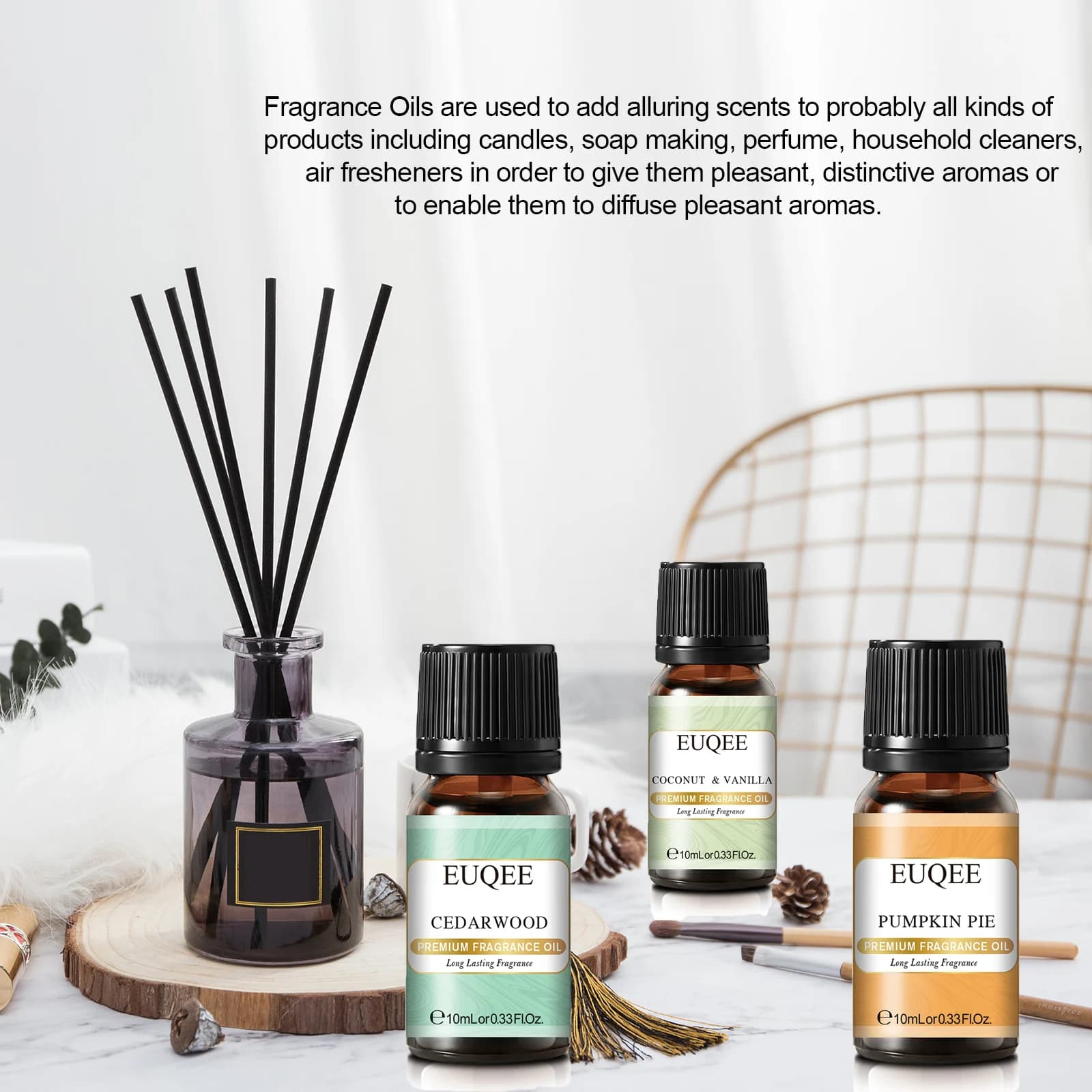 EUQEE-Huile parfumée premium pour humidificateur, diffuseur AMP, bois de santal enrichi, bambou et teck, mangue, château aromatique, forêt de vanille, 10ml