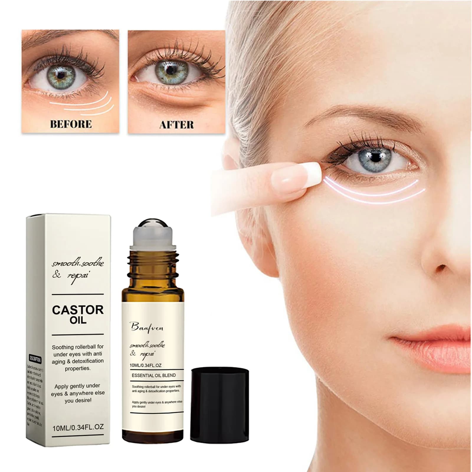 Sérum pour les yeux à l'huile de ricin, Anti-rides, élimine les cernes, sacs pour les yeux, Anti-poches, boule ferme, Massage, hydrate, nourrit, soins oculaires
