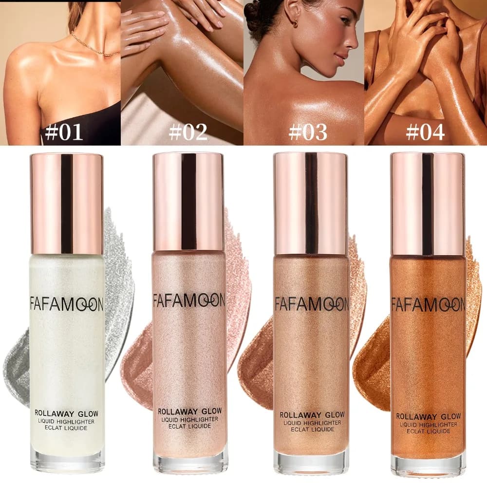 Huile Scintillante Nacrée en Roll-on Effet Lumière Durable Or Bronze pour Contour et Éclat Visage Corps – Enlumineur Liquide Scintillant