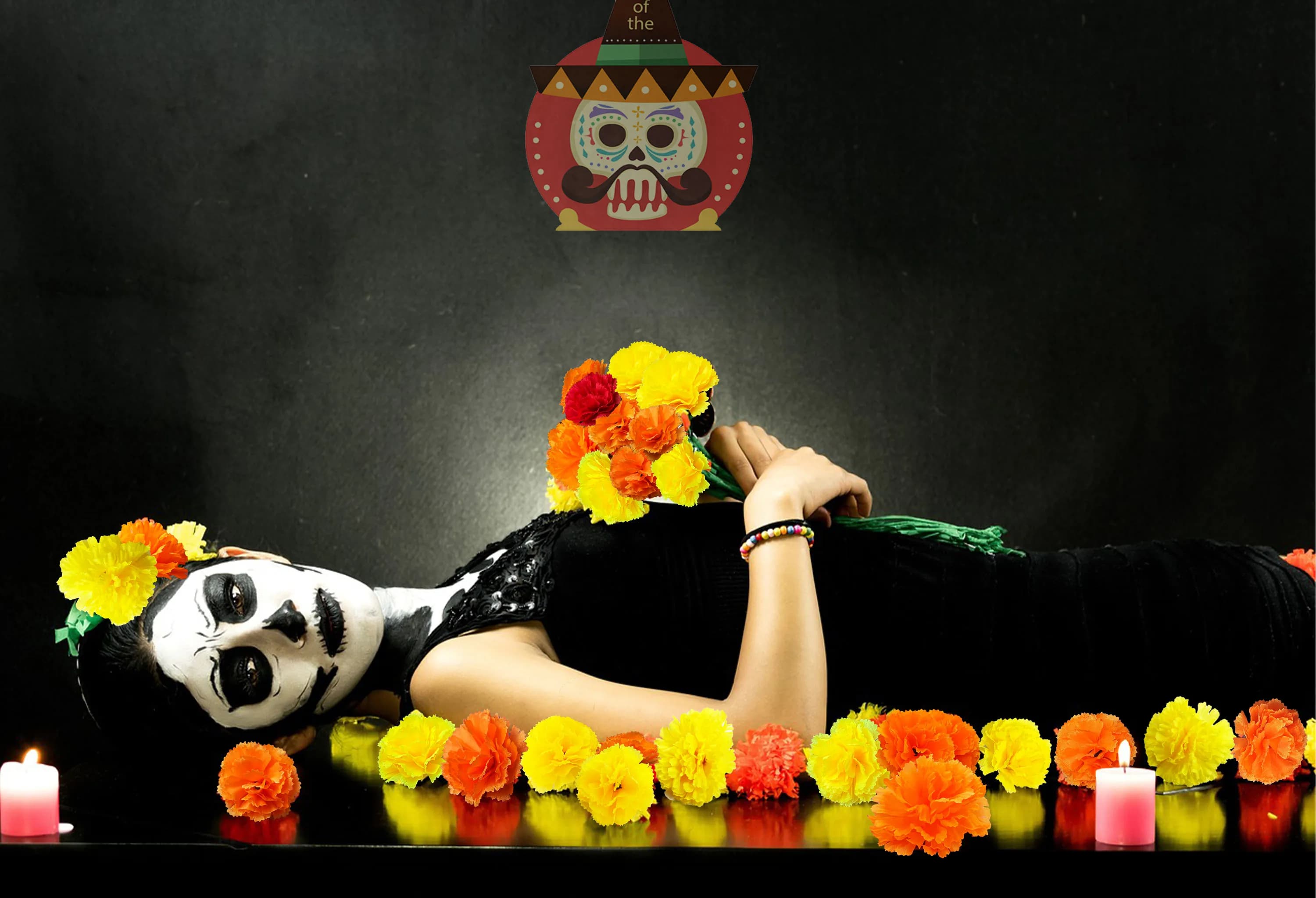 Têtes De fleurs De souci en vrac, jour des morts Dia De Los Muertos fleurs artificielles mexicaines pour Diwali maison bricolage couronne guirlande