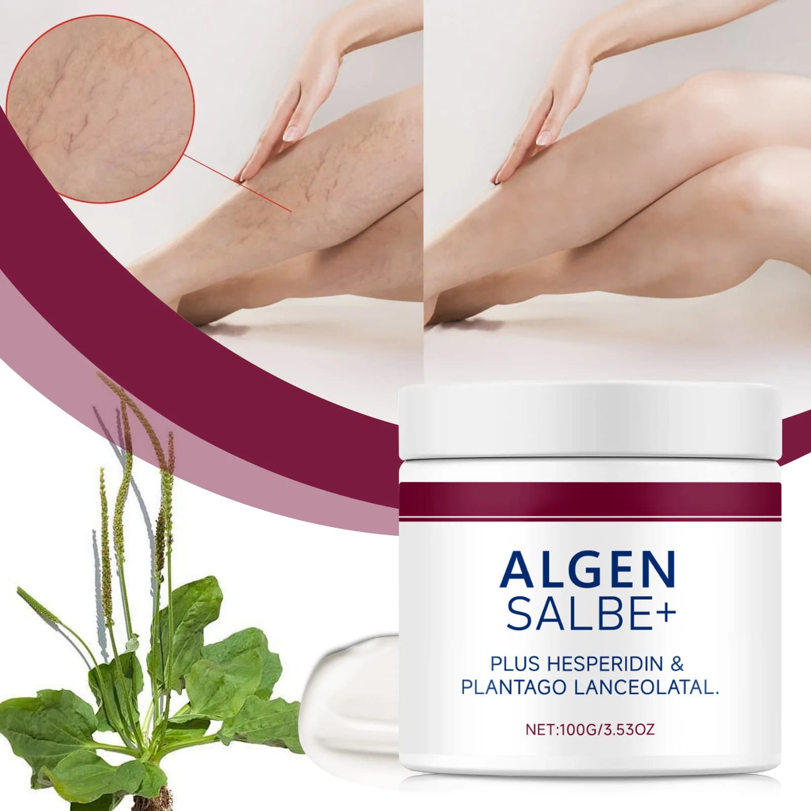Crème Réparatrice Apaisante pour Veines 100g – Soulagement des Varices, des Gonflements et des Bosses Douloureuses des Jambes – Sans Étiquette – Couverture Externe Incluse