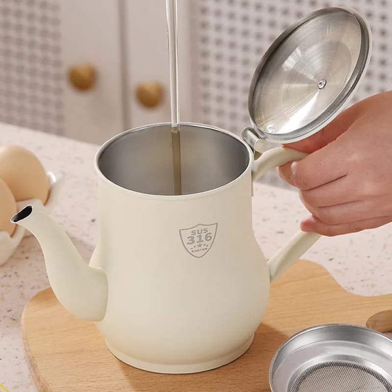 Pot à huile en acier inoxydable avec filtre, stockage d'huile de cuisson, bouteille distributrice d'huile domestique de grande capacité pour la cuisine et la maison