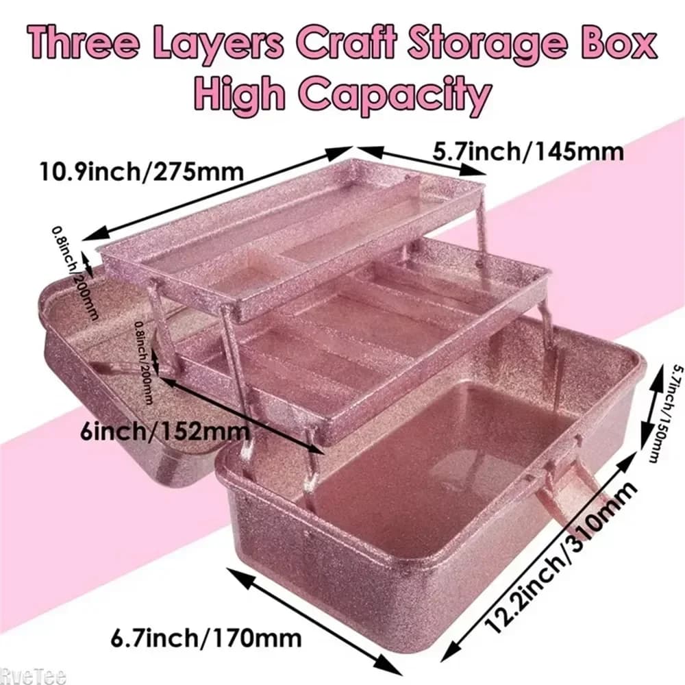 Boîte de rangement à main pliable à 3 couches, boîtes d'accessoires de cosmétiques de beauté à paillettes avec poignée, boîte à outils de maquillage de grande capacité pour usage domestique