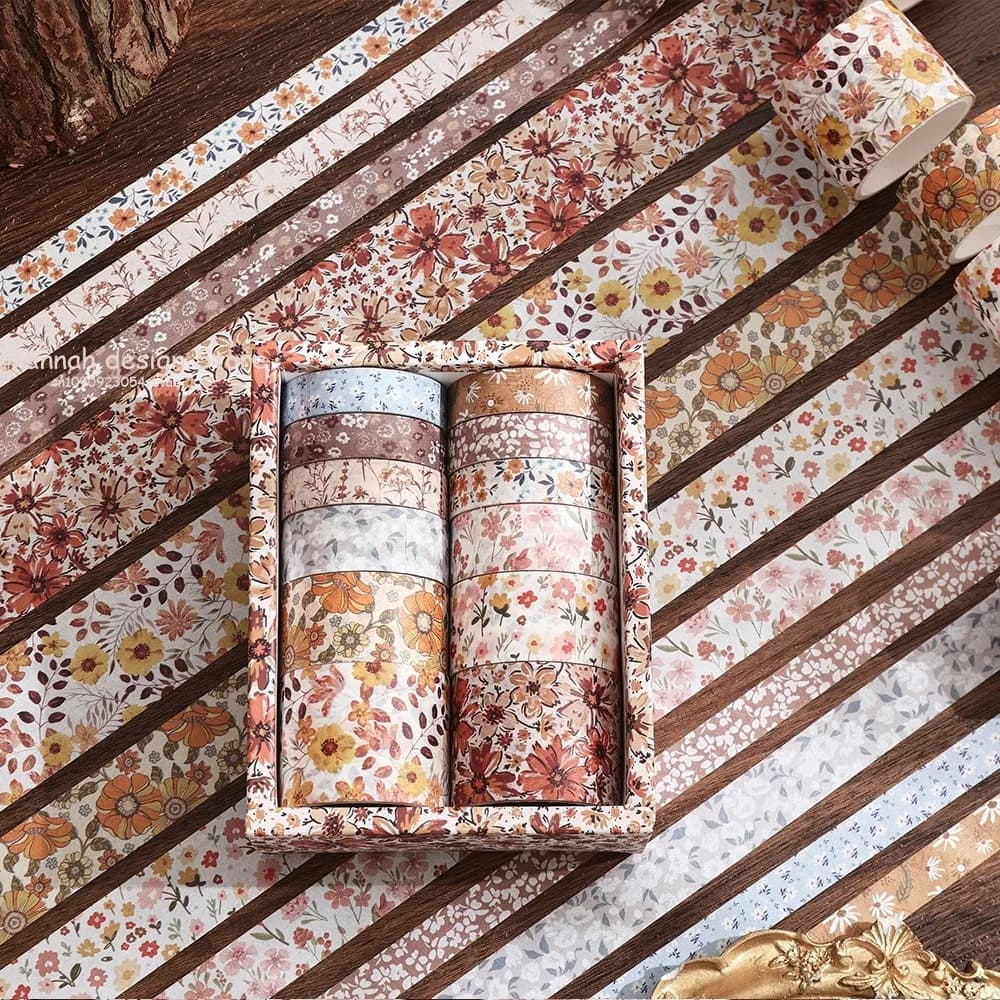 12 rouleaux de bandes Washi à fleurs, fournitures de Scrapbooking, bande Washi rétro, grille, décoration pour journal intime, Cinta Adhesiva Decorativa Washitape