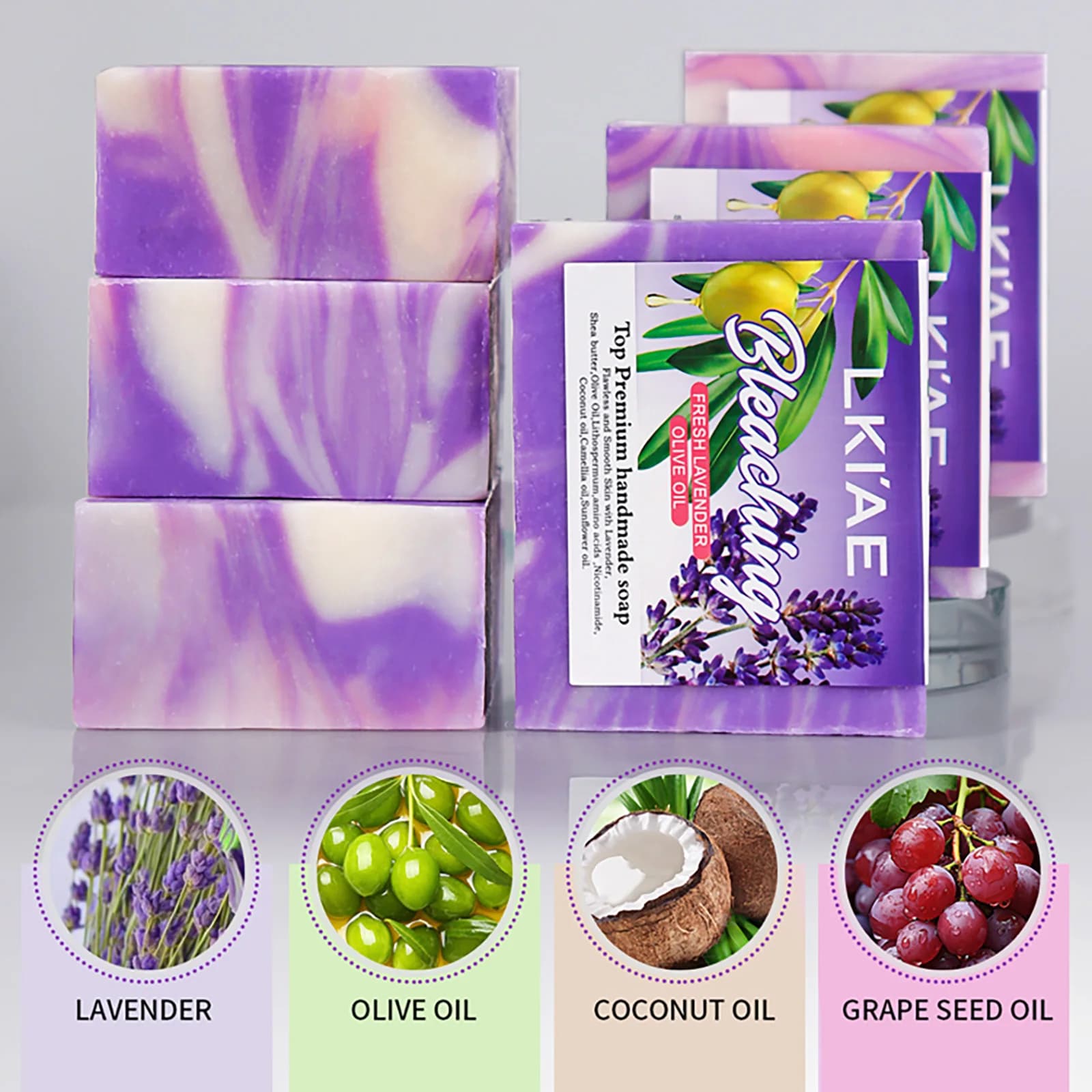 Barre de savon à l'huile de lavande fraîche, blanchissante, réduit l'acné, peau lisse, avec Niacinamide, glutathion, pour tous les Types de peau, 150 g/5,3 oz