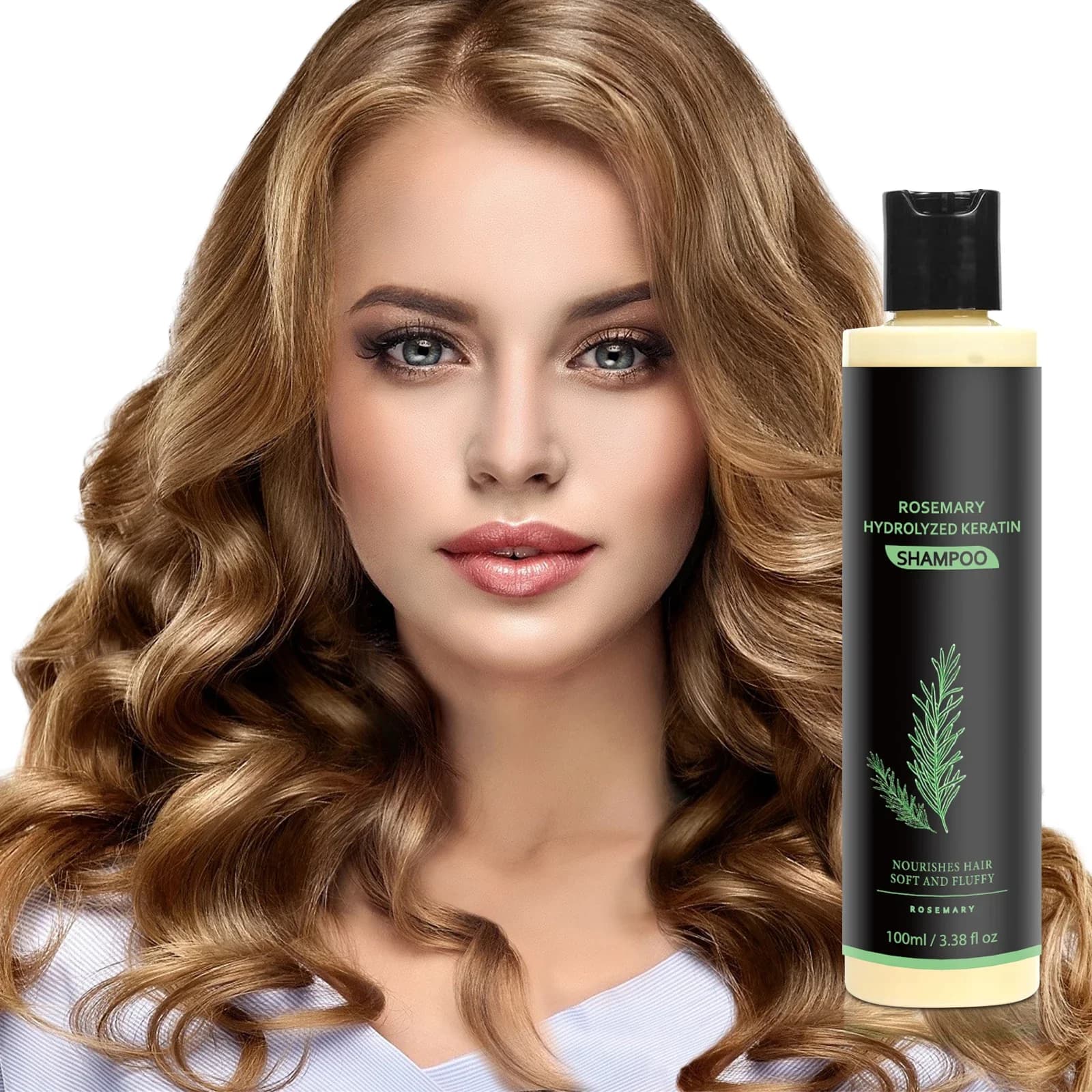 Shampooing anti-pelliculaire régulateur de sébum à l'huile de romarin - Répare les pointes fourchues, apaise le cuir chevelu et fortifie les cheveux pour les soins estivaux.