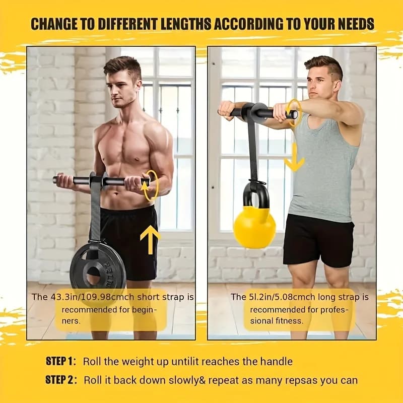 Rouleau de musculation pour avant-bras avec poignée antidérapante épaissie, sangle réglable, équipement de fitness durable pour entraînement à domicile