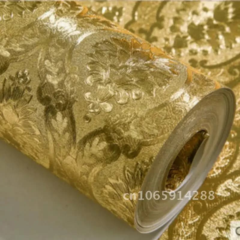 Luxe classique or papier peint rouleau chambre salon Relief mur feuille d'or de papel damassé fonds d'écran papier parede paillettes
