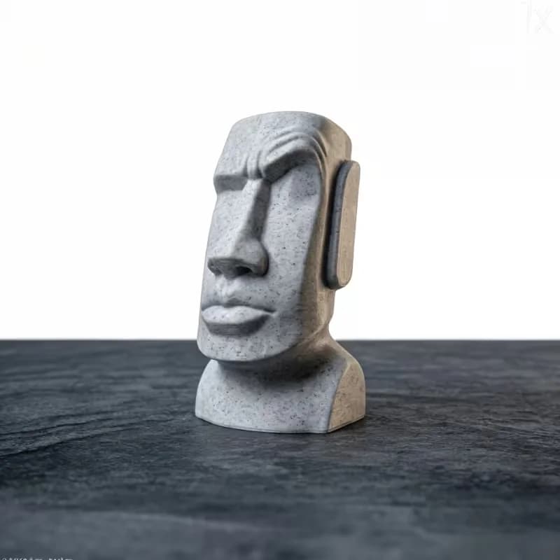 Statue Moaï qui fait hausser les sourcils - Avatar de l'île de Pâques, accrocheur regardant vers le haut avec la phrase « Are you serious? » Ornement de décoration de bureau emoji