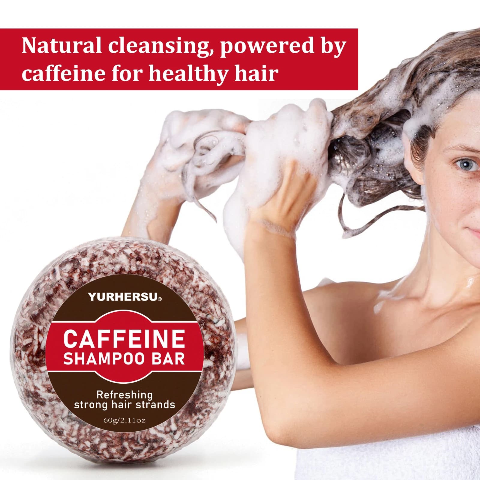 Shampooing solide à la caféine pour la croissance des cheveux, stoppe rapidement la perte de cheveux, anti-DHT, épaissit et renforce les cheveux, pour hommes et femmes, shampooing solide naturel