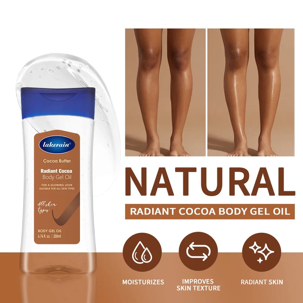 Gel corporel radiant au cacao, huile hydratante pour peau brillante, huile de Gel pour le corps, beurre de cacao, hydratation pour les soins de la peau sèche