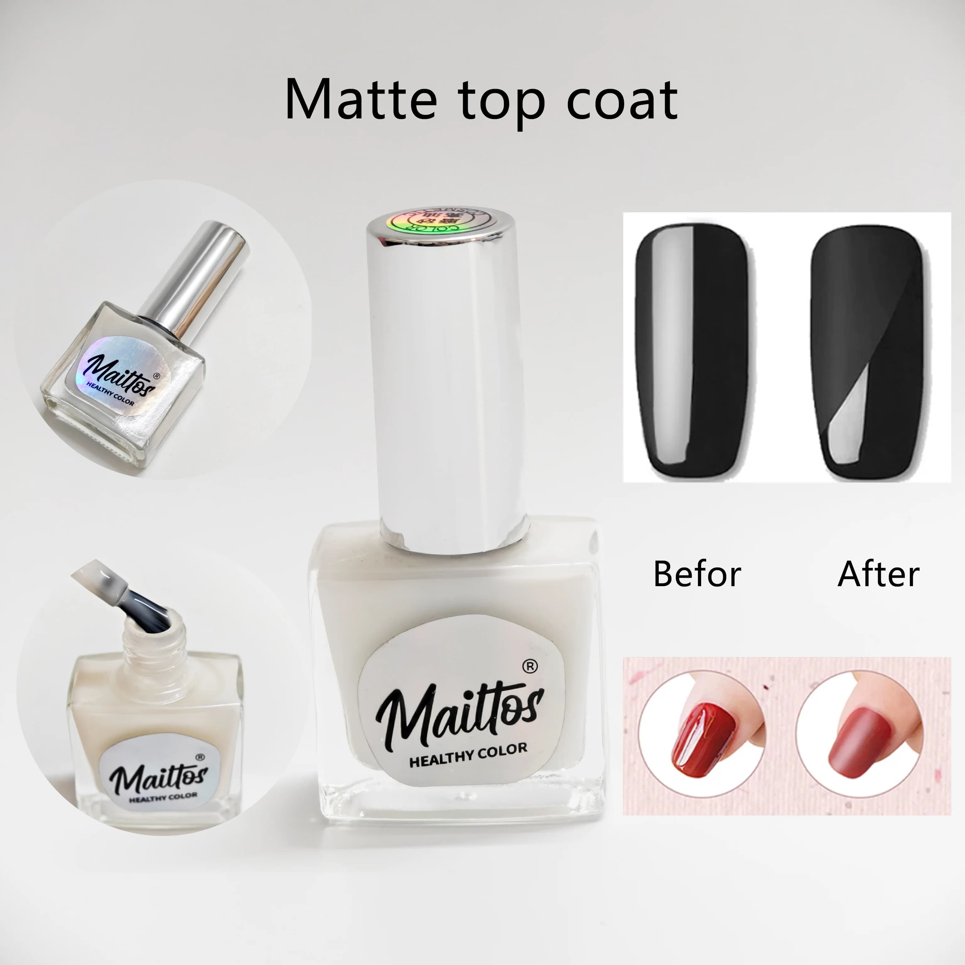 Huile de soin des ongles à base d'eau 12 ml x 4 [Huile nutritive/Base coat/Top coat mat/Top coat brillant], séchage rapide, facile à retirer
