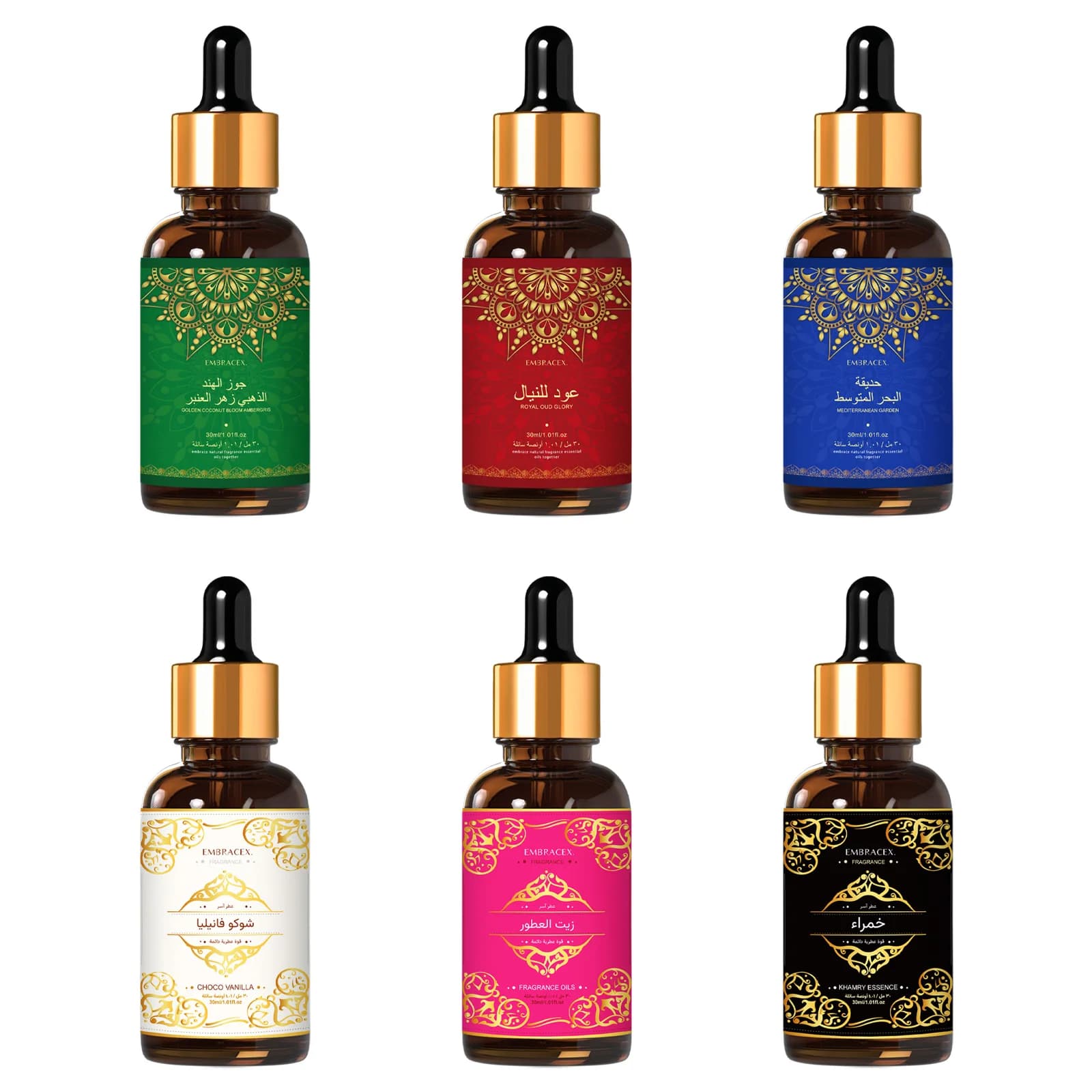 6 types d'huiles essentielles de 30 ml, huiles de massage, soins de la peau, huile essentielle arabe, longue durée, fabrication de savon, diffuseurs, cadeaux pour l'Aïd al-Fitr
