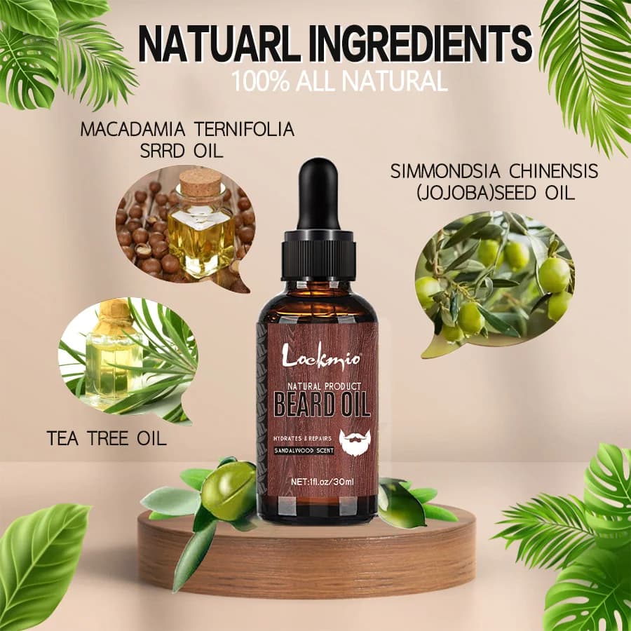 Huile de croissance de barbe naturelle pour hommes, parfum de bois de santal, hydrate, répare les racines de la peau, plus complète, soins de la barbe pour le coiffage de l'UNICEF