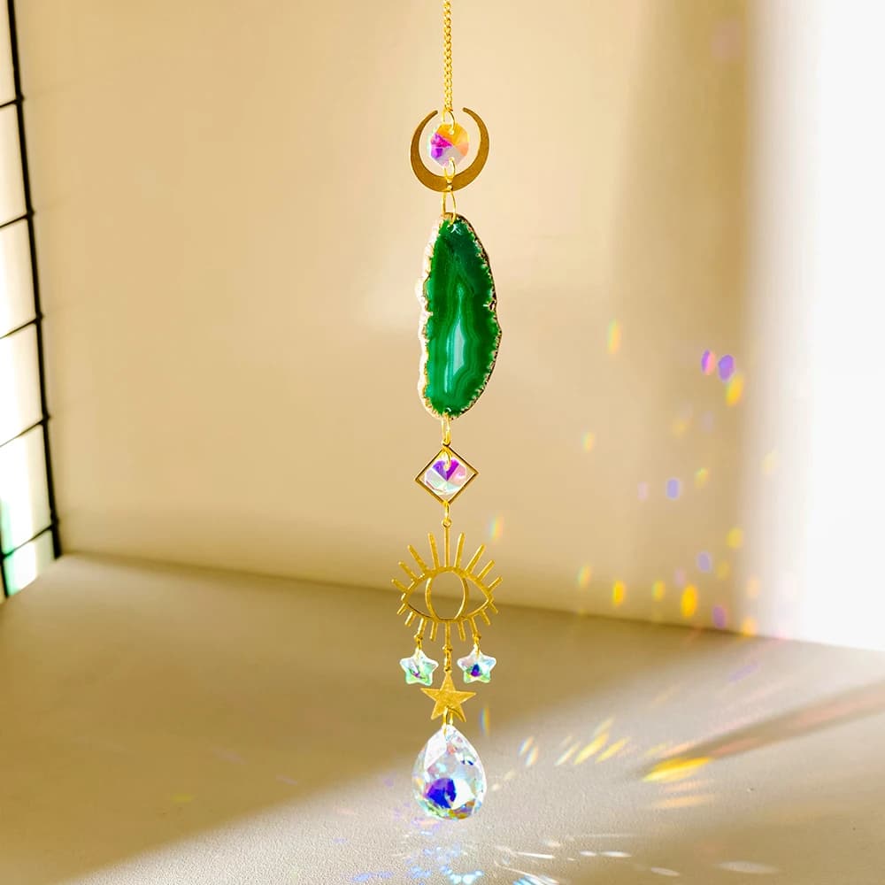 Attrape-soleil en Agate avec pierres naturelles, pour fabricant d'arc-en-ciel, attrape-soleil suspendu en cristal pour sorcière, carillon à vent, décoration murale