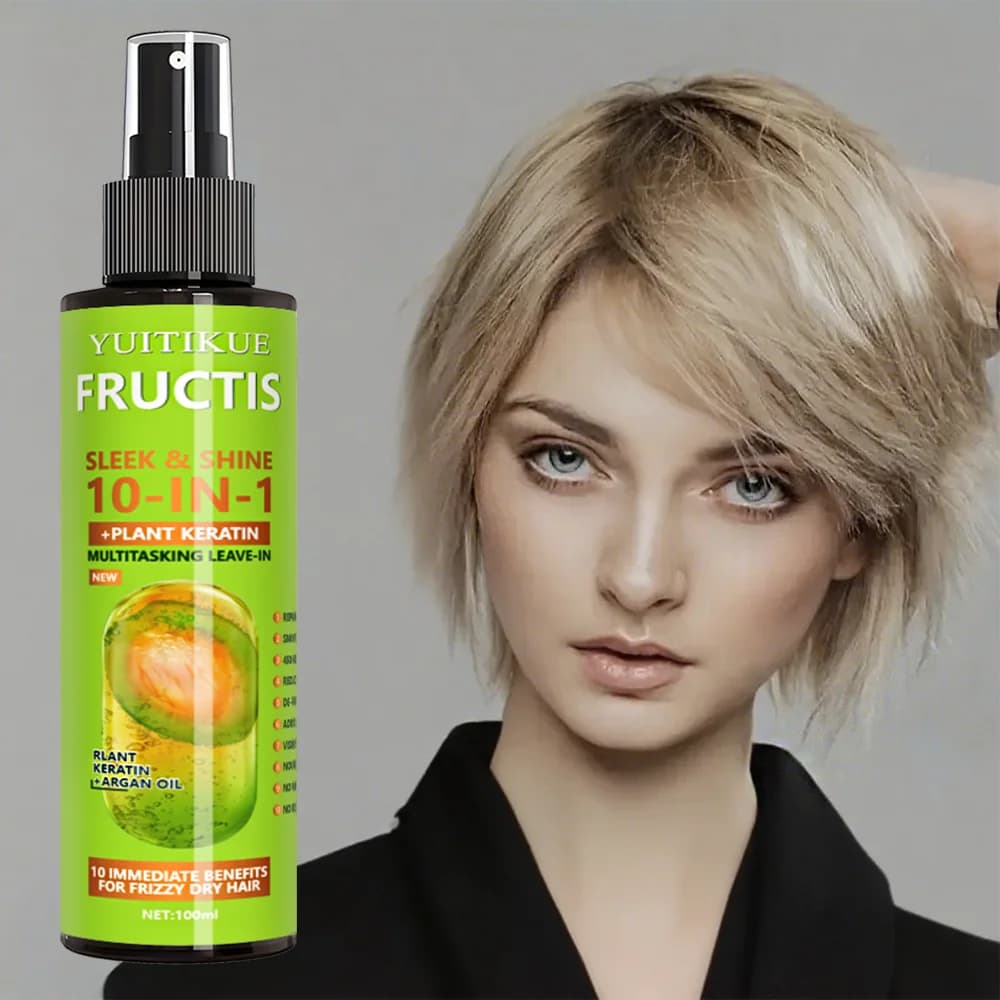 Spray sans rinçage à l'huile d'argan et à la kératine végétale, traitement capillaire multi-bénéfices pour des cheveux lisses et brillants