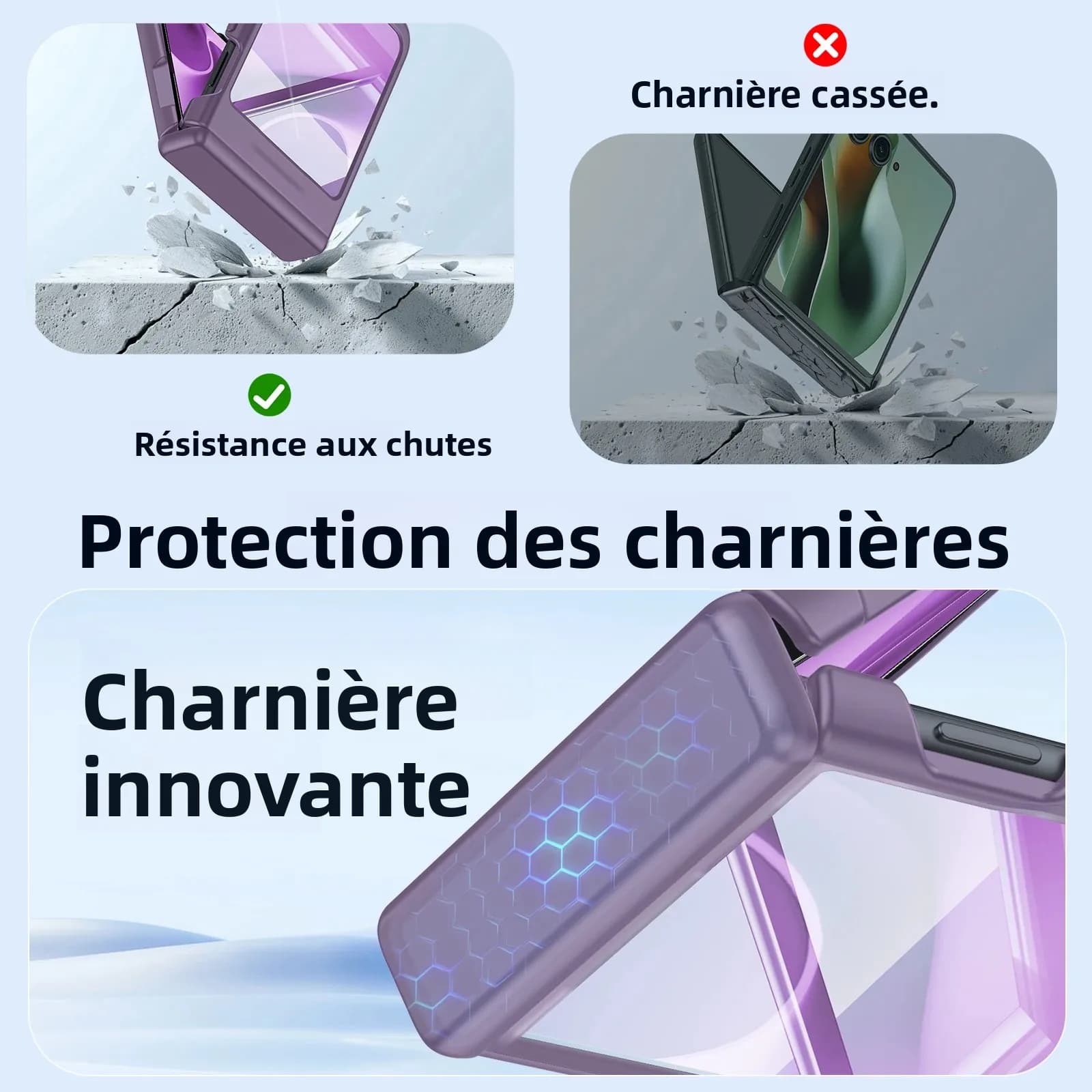 Soldes 618! Étui pour Moto Razr 50/60/70, protection anti-chute de qualité militaire, coque antichoc à 3 couches avec charnière et protection d'écran - Violet