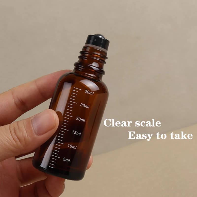 1 pièce – Flacons roll-on vides en verre brun de 5 ml, 10 ml, 15 ml, 20 ml, 30 ml, 50 ml avec bille roulante pour parfum, huiles essentielles et liquides