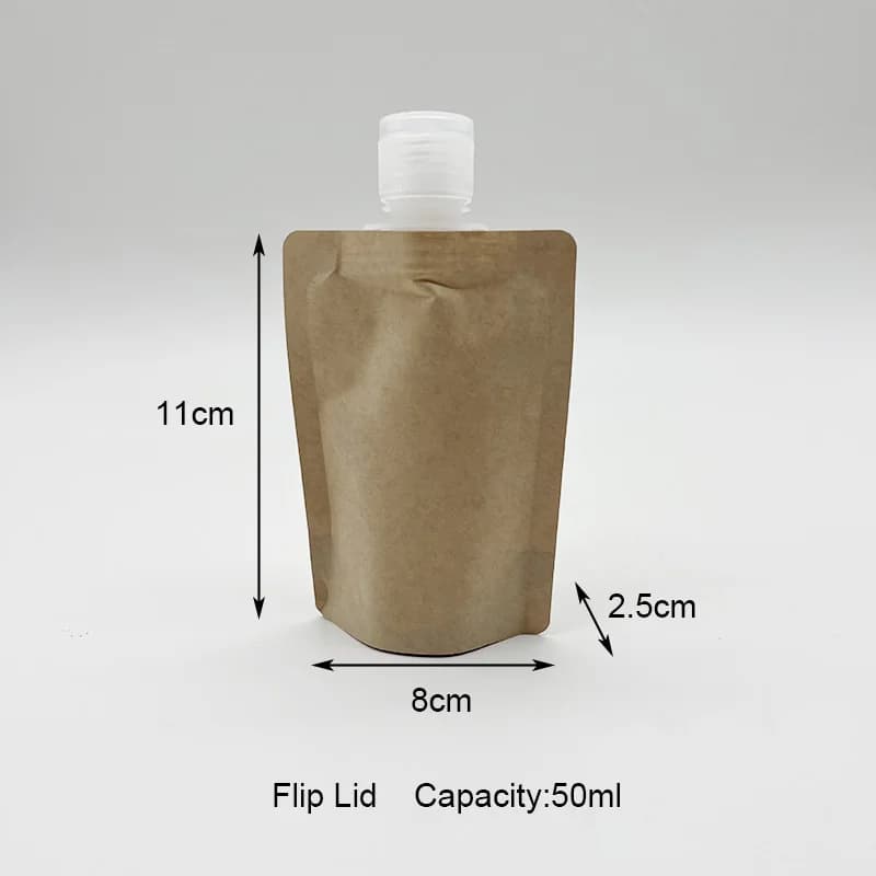 Pochette à bec en papier Kraft 50ml 100ml, 50 pièces, pour boissons liquides, sac d'emballage jetable, Sachet d'échantillon de maquillage cosmétique